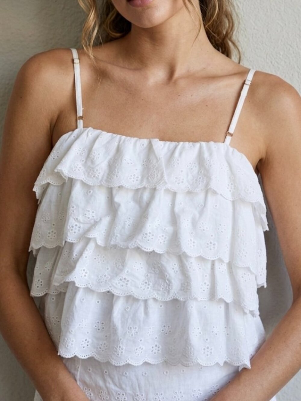 Show Me Your Mumu Nina White Eyelet Tiered Top Cotton Small Cottagecore Y2K Boho